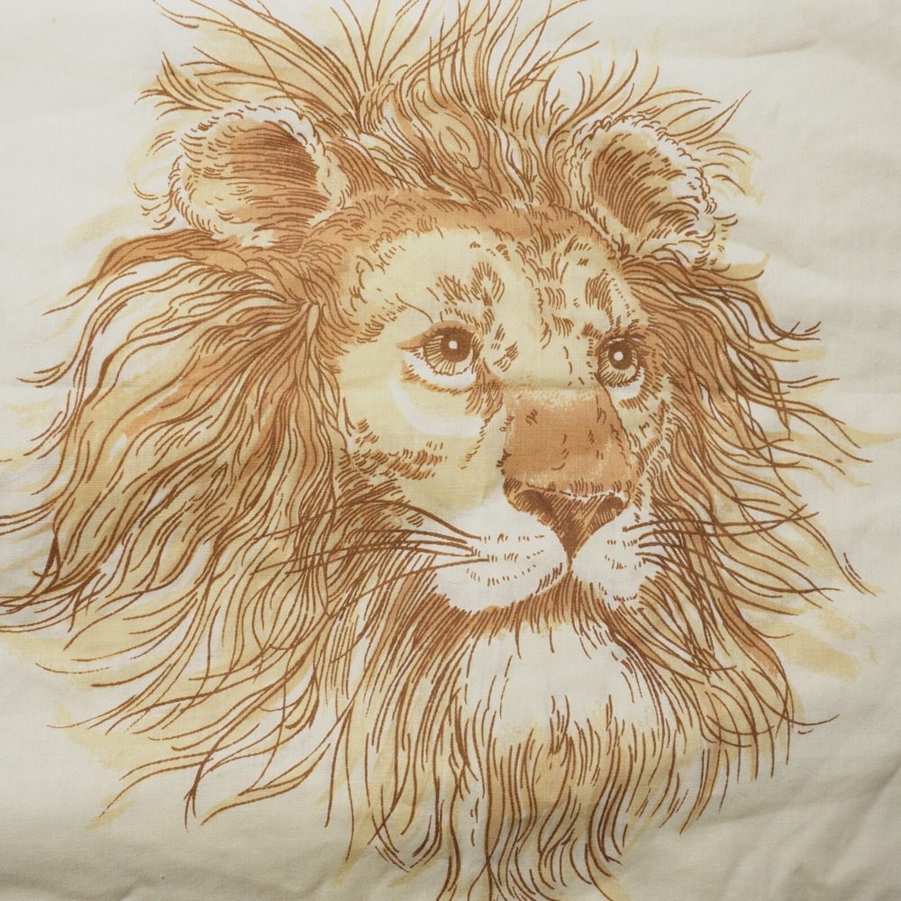 VTG 1970s Lion Pillowcase King of the Jungle Drawing USA Made Vintage Safari SEE
